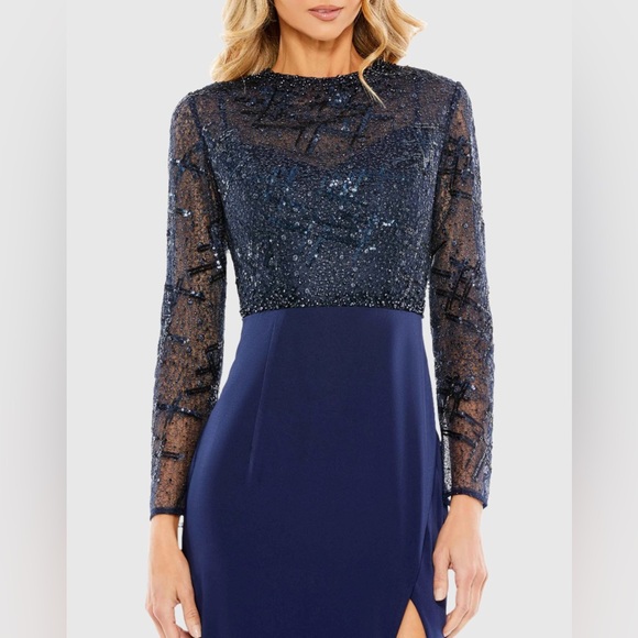 NWT $598 MAC DUGGAL Embellished High Neck Bodice Faux Wrap Gown DRESS 20340 - Picture 3 of 4